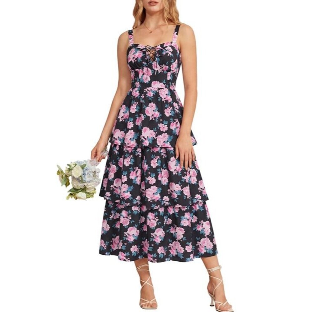 Scarlet Darkness Spring Wedding Guest Dresses Black Pink Rose Size 16